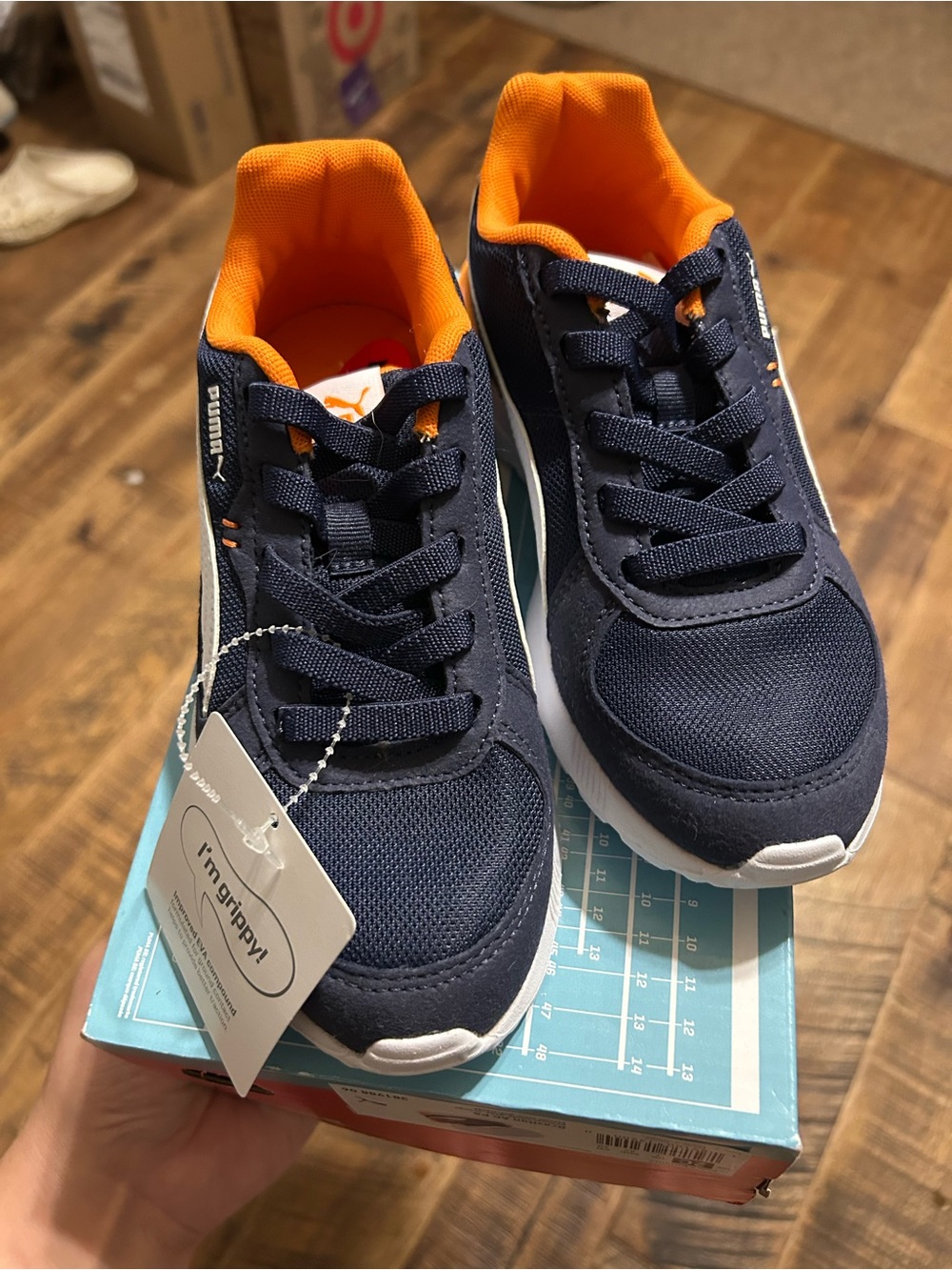 Puma Kids Navy and Orange Low-Top Sneakers
